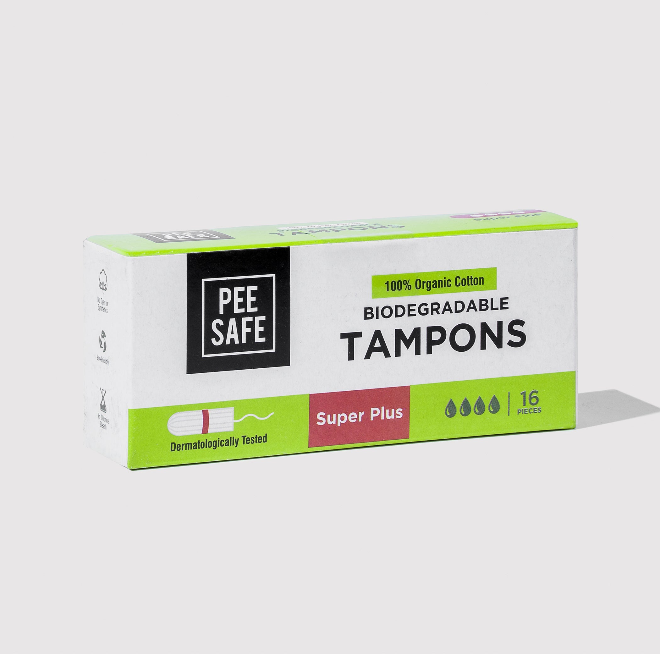 Pee Safe Biodegradable Tampons- Super Plus (16 Tampons) - BYOC