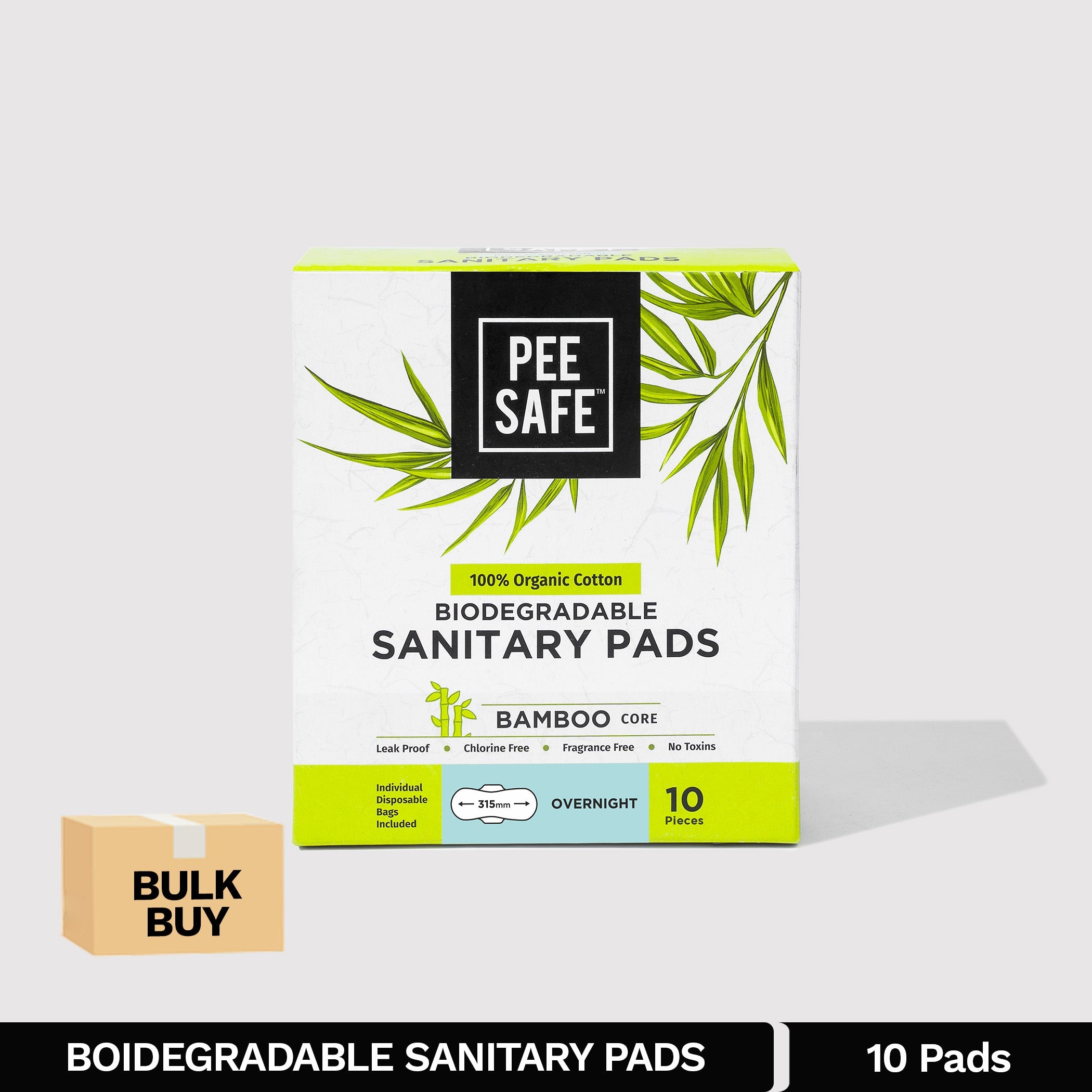 Pee Safe Biodegradable Sanitary Pads - Overnight (Pack of 10) - BULK BUY