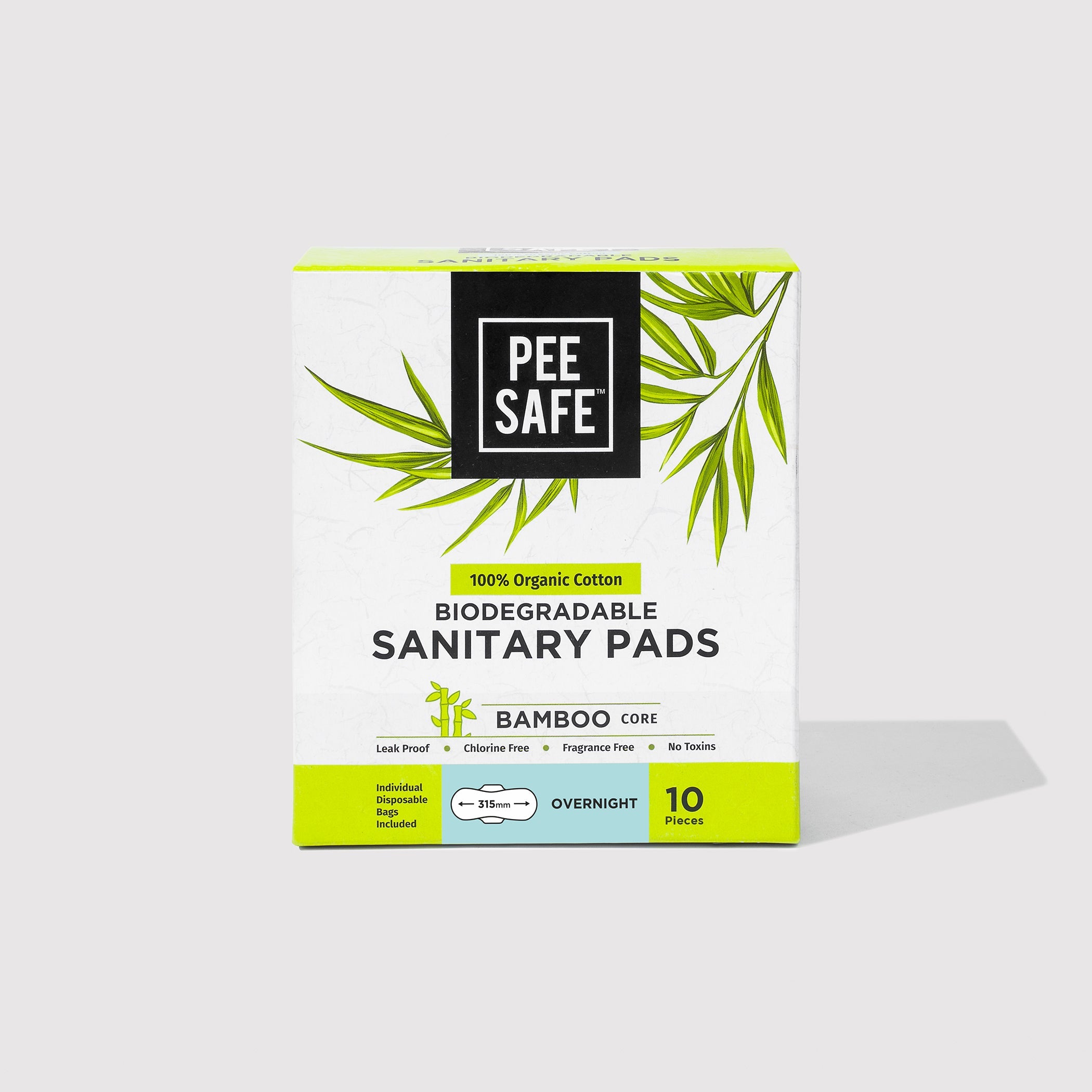 Pee Safe Biodegradable Sanitary Pads - Overnight (Pack of 10) BYOC