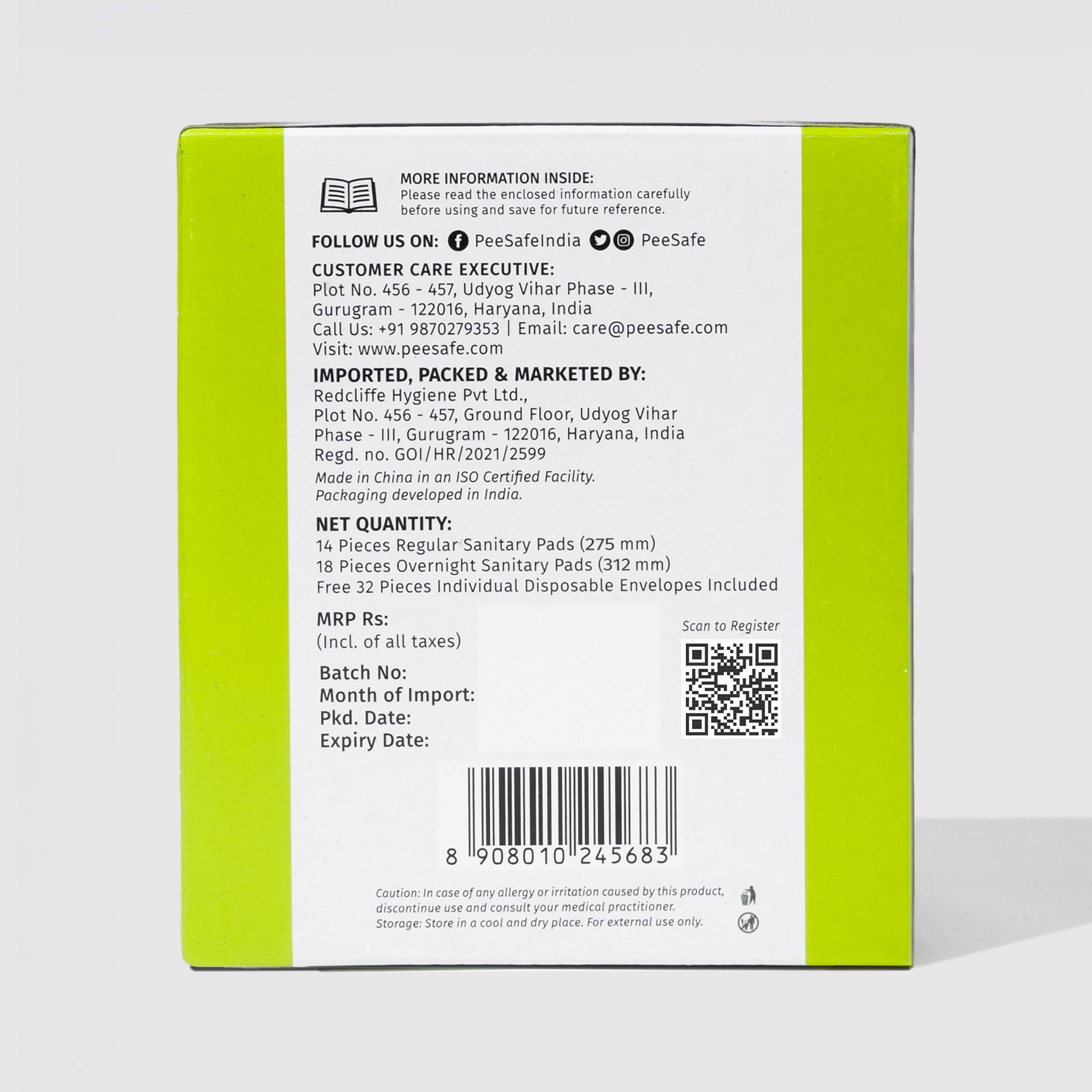 Pee Safe Biodegradable Sanitary Pads - Subscription Pack (Pack of 32)