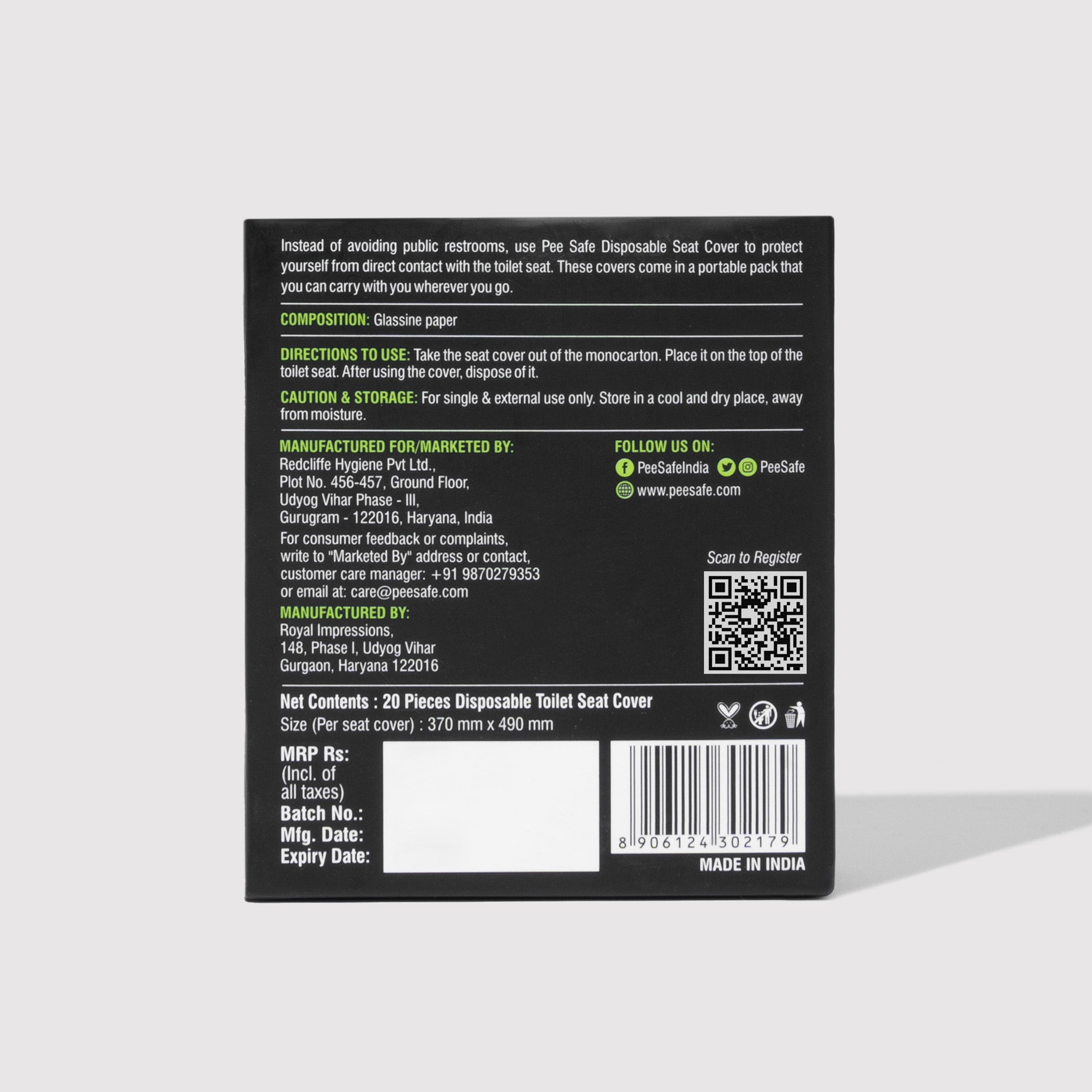 Pee Safe Disposable Toilet Seat Cover (20N)