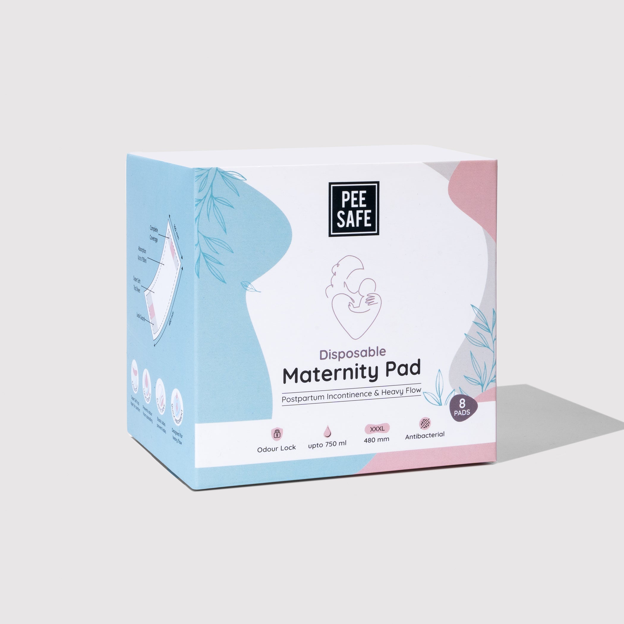 Pee Safe Maternity Pads - 8 Pads (480 MM - Pack of 2)