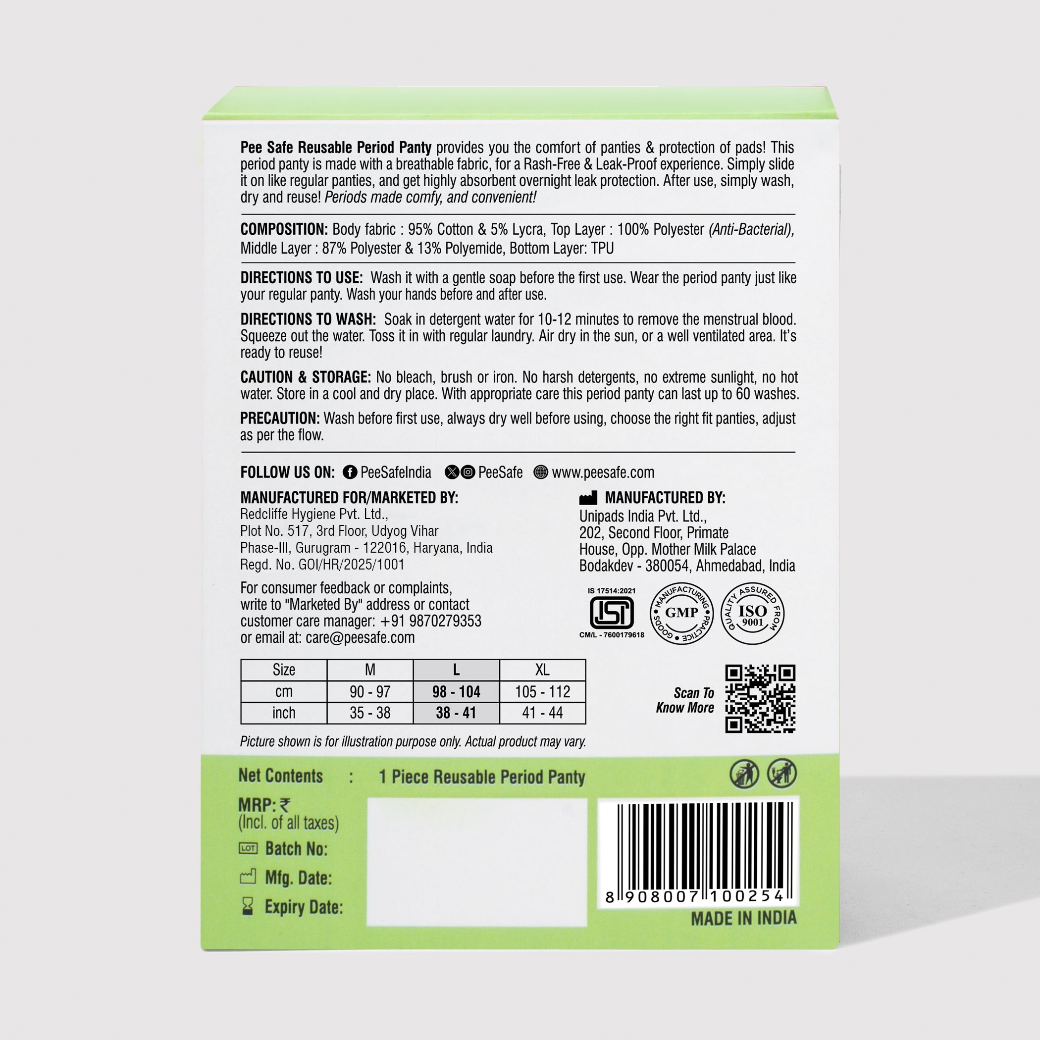 Pee Safe Reusable Period Panty - Large