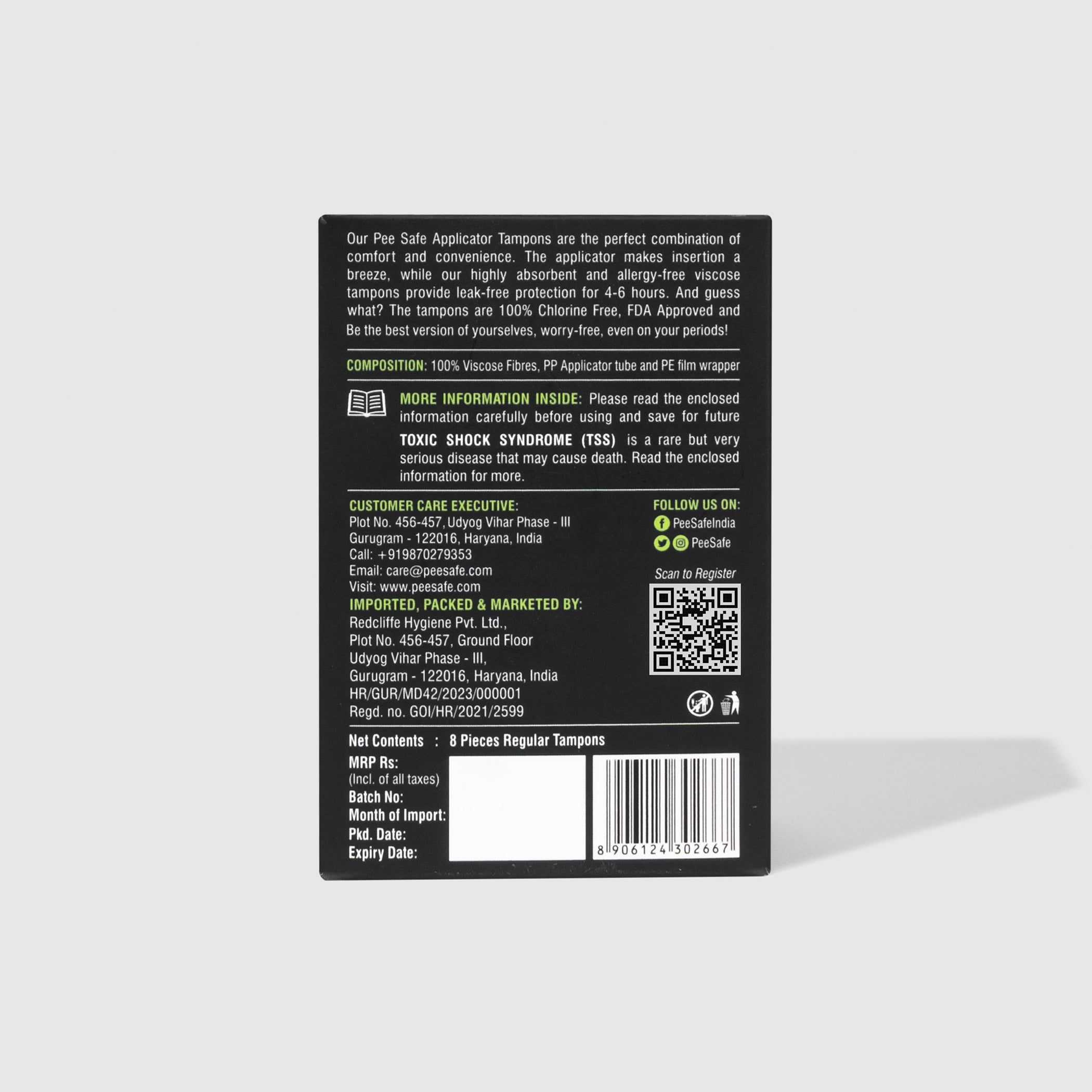 Pee Safe Applicator Tampons - Regular (8 Tampons)