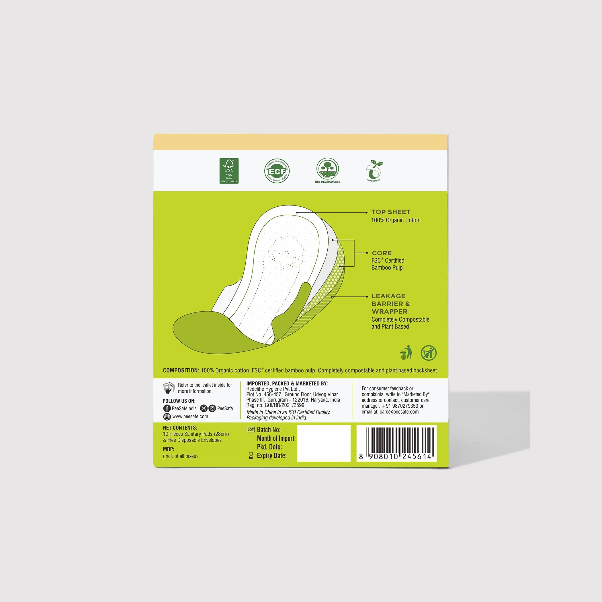 Pee Safe Biodegradable Sanitary Pads - Regular (Pack of 10) - BYOC