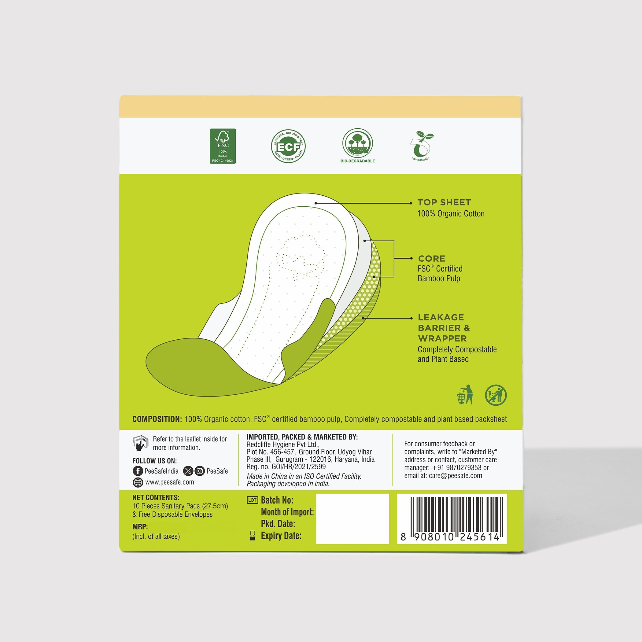 Pee Safe Biodegradable Sanitary Pads - Regular (Pack of 10)