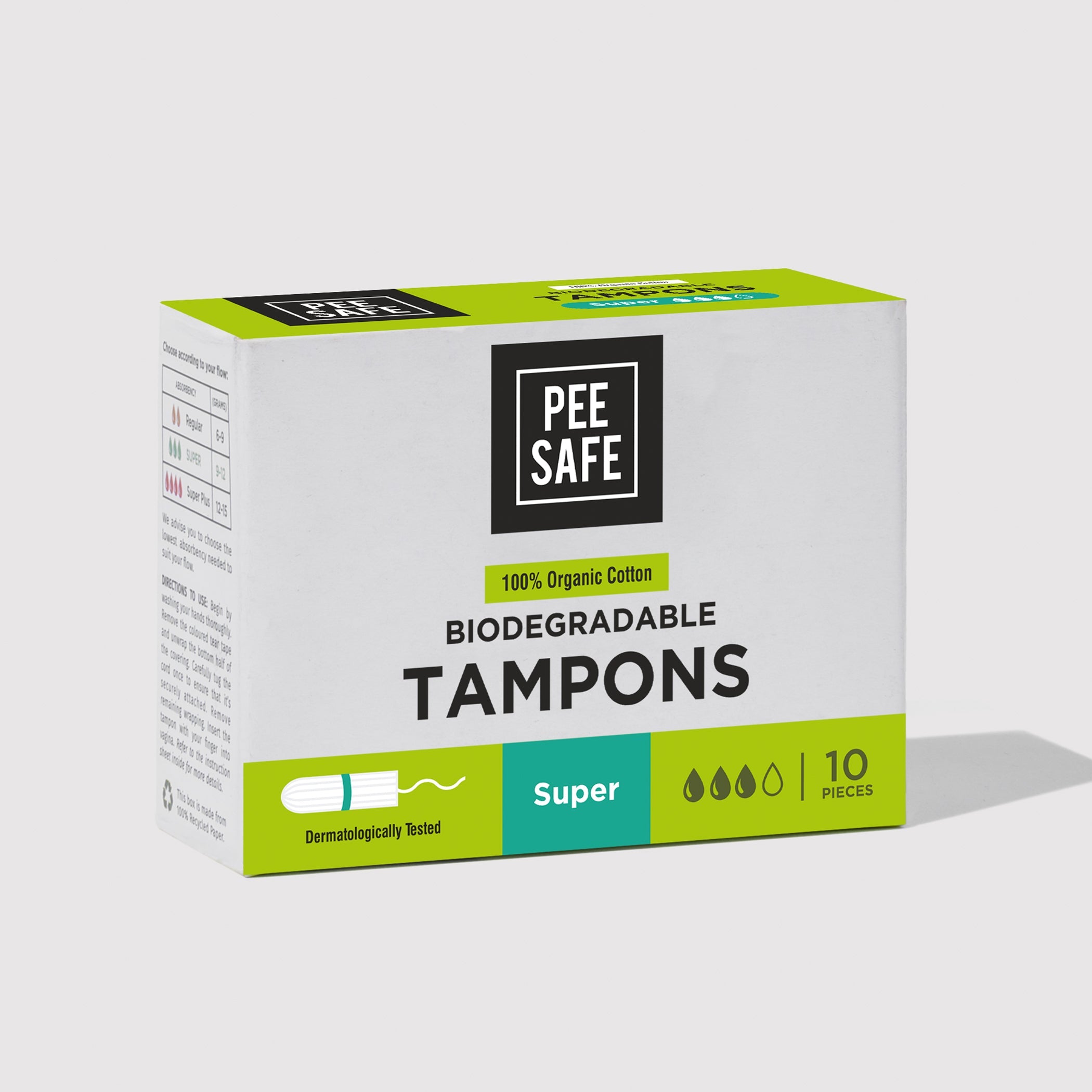 Pee Safe Biodegradable Tampons- Super (10 Tampons)