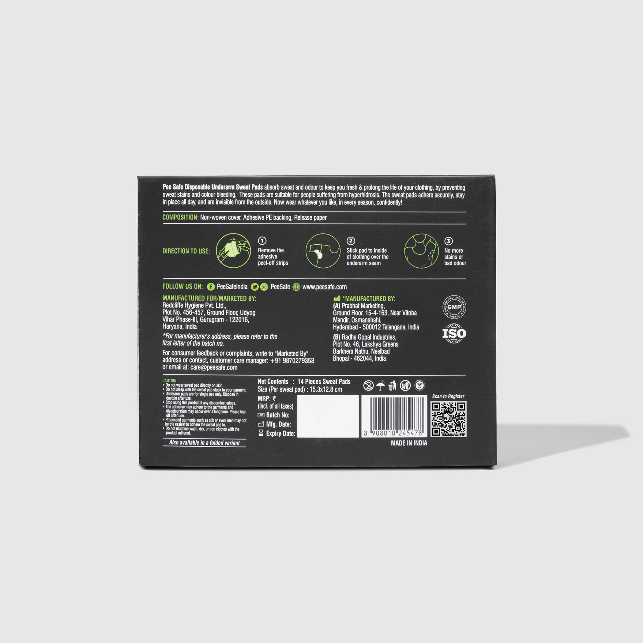 Pee Safe Disposable Underarm Sweat Pads (Straight) - 14 Pads