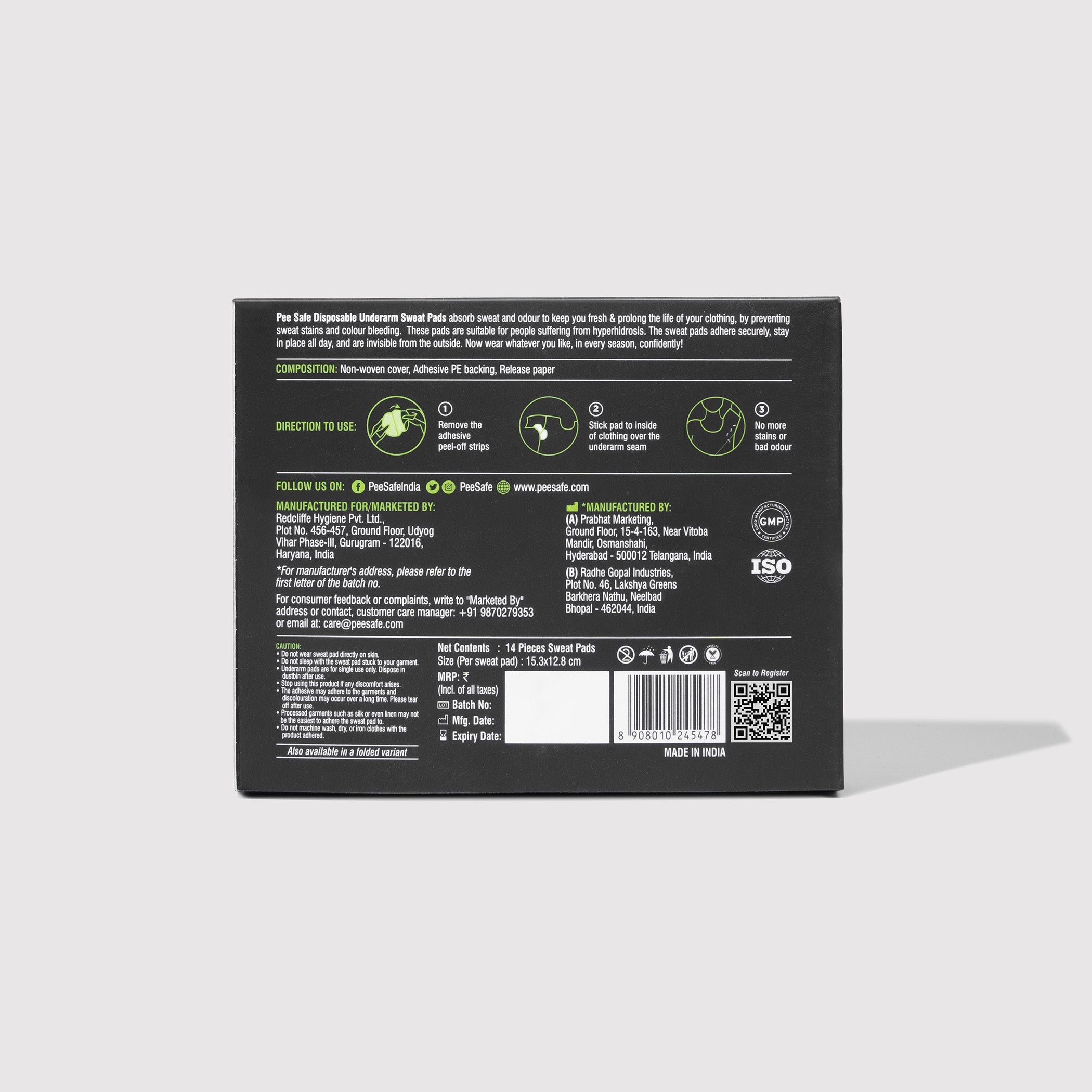 Pee Safe Disposable Underarm Sweat Pads (Straight) - 14 Pads - BYOC