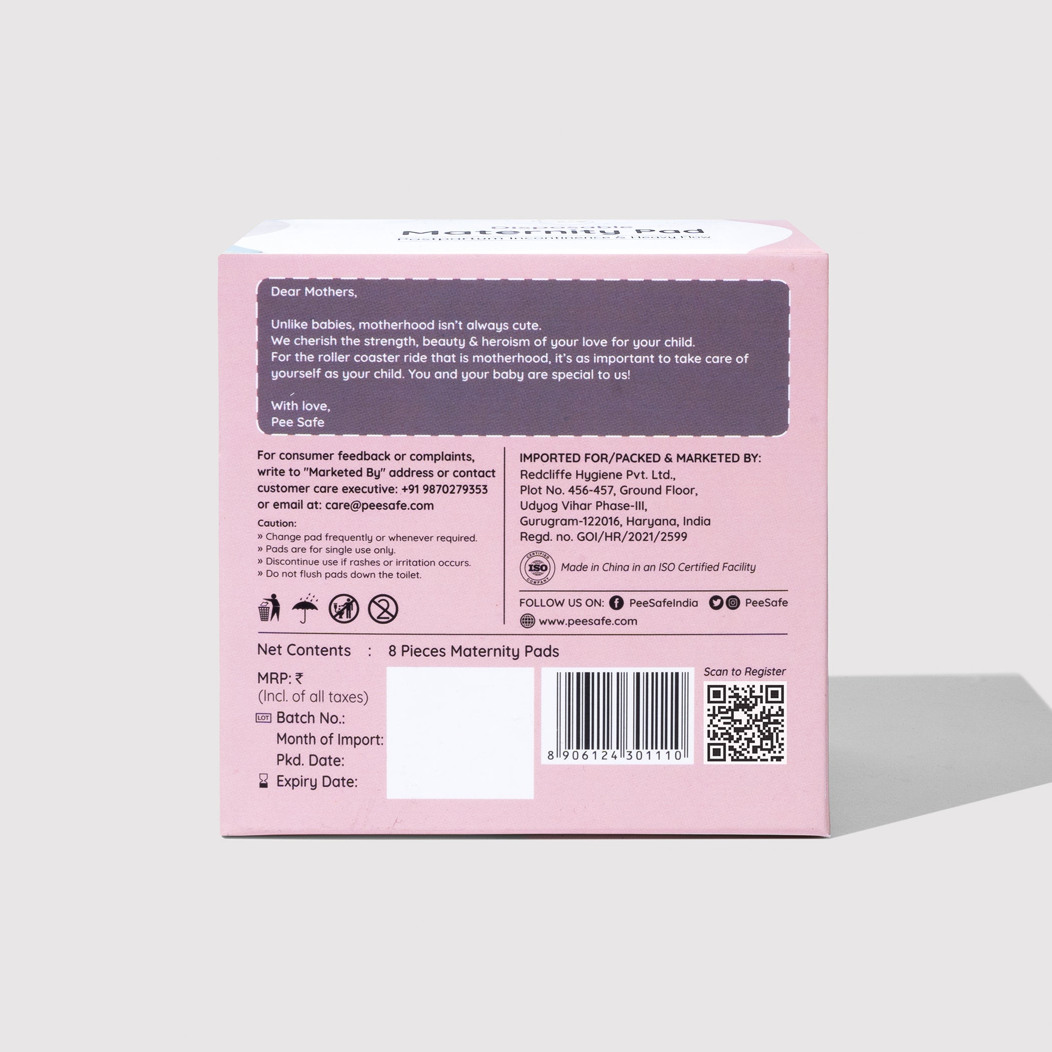 Pee Safe Maternity Pads - 8 Pads (480 MM - Pack of 2)