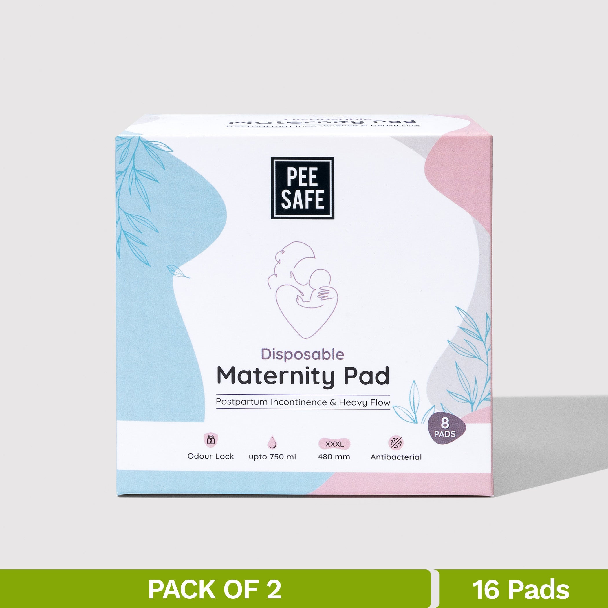 Pee Safe Maternity Pads - 8 Pads (480 MM - Pack of 2)