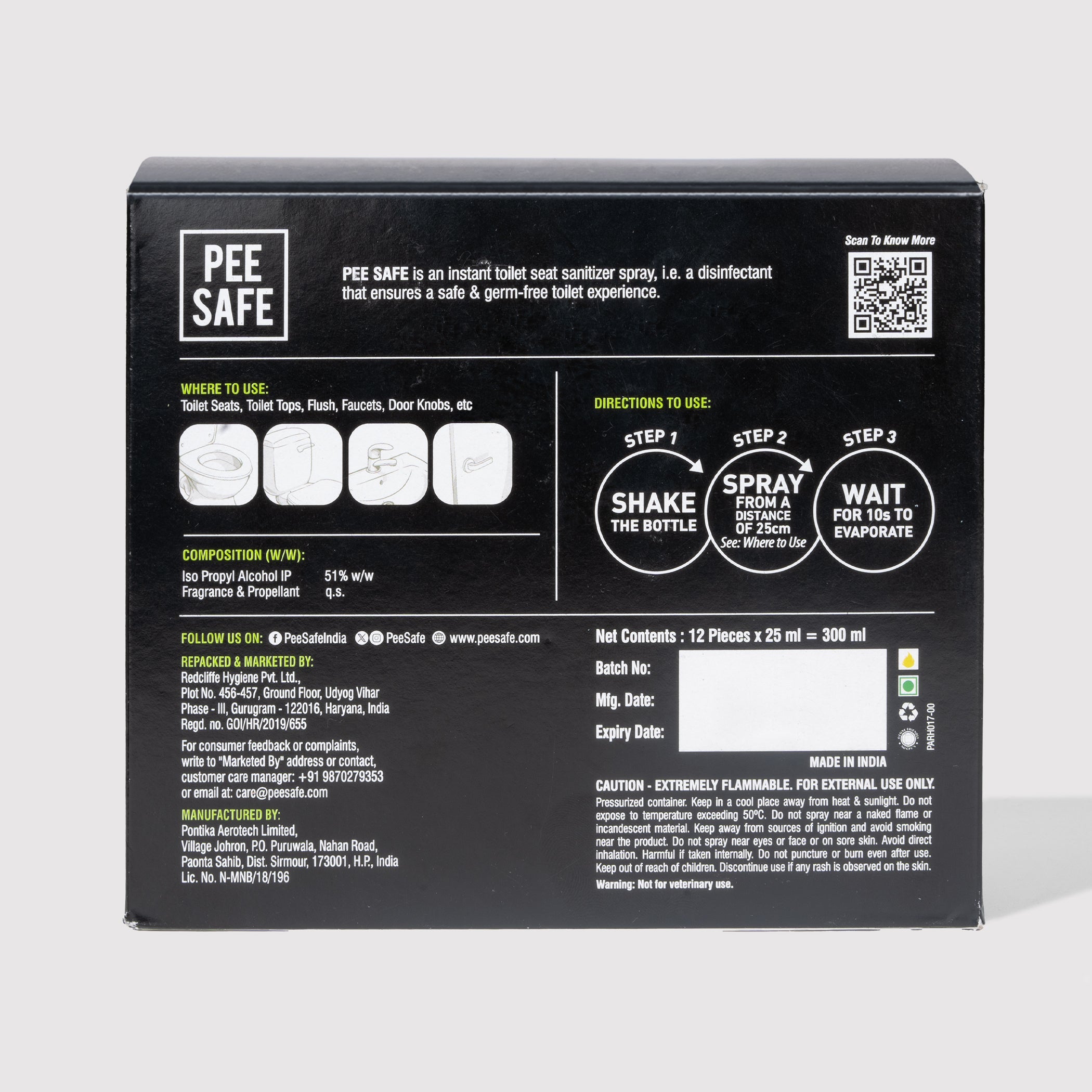 Pee Safe Mini Toilet Seat Sanitizer Spray (Floral) - 25 ML (Pack Of 12)