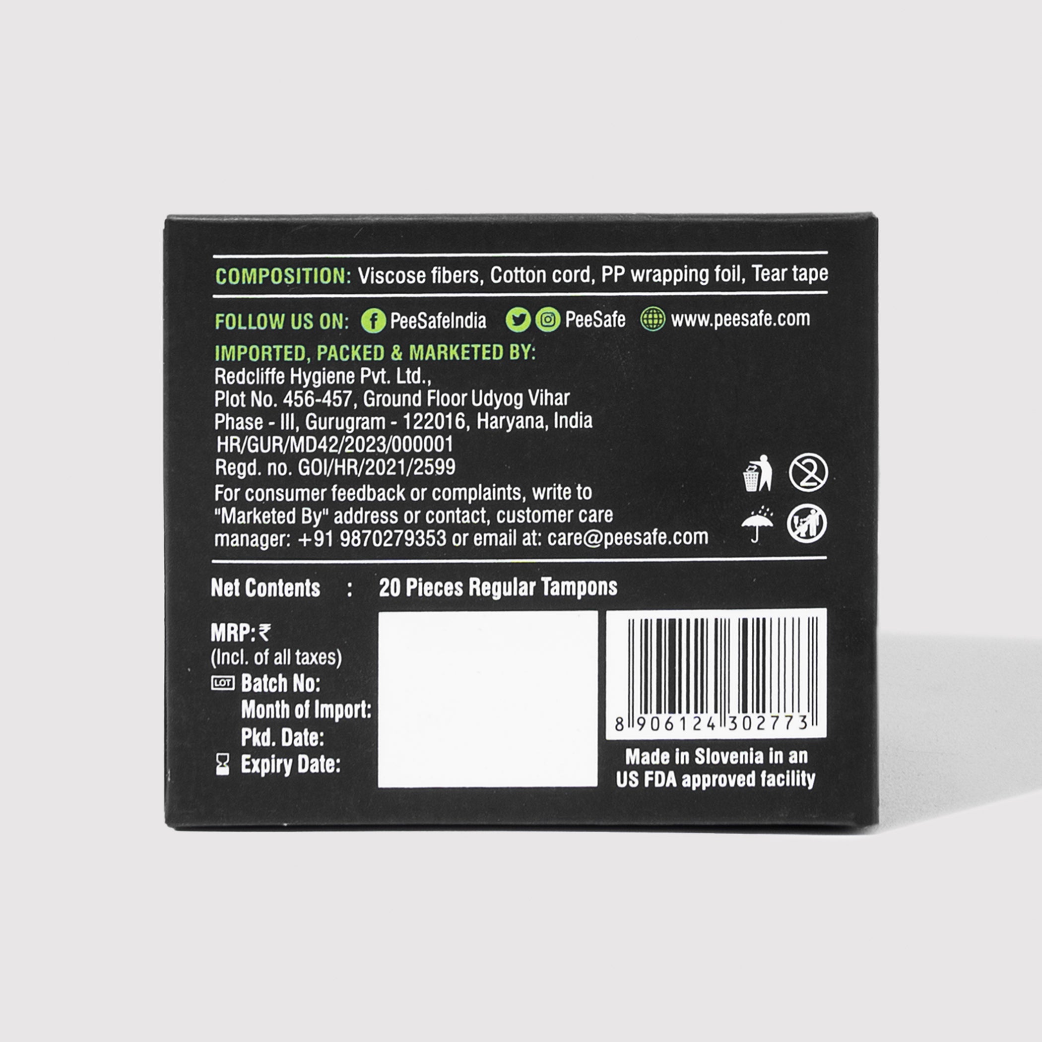 Pee Safe Tampons - Regular (20 Tampons) - BYOC