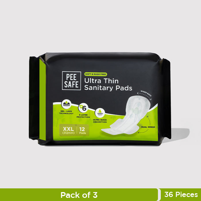 Pee Safe Ultra Thin Sanitary Pads - XXL (12 Pads) - Pack of 3
