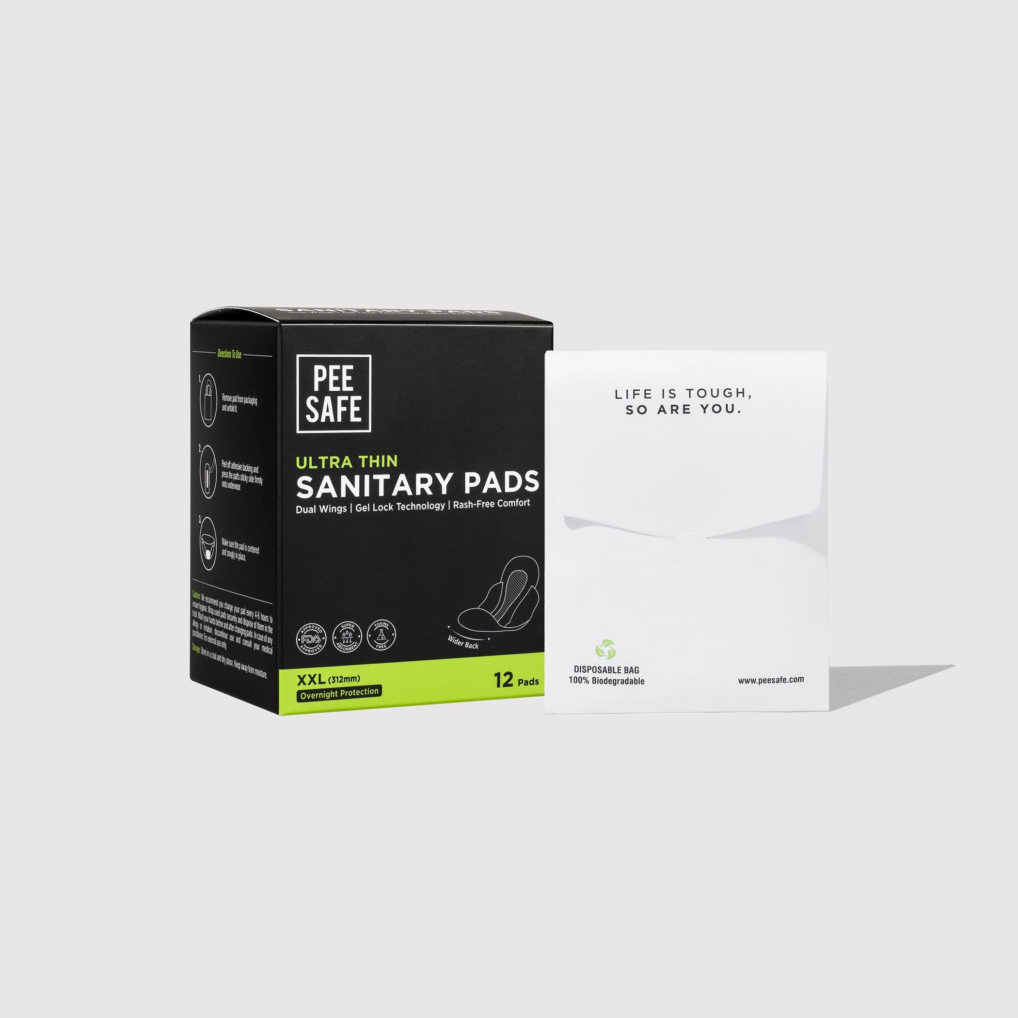 Pee Safe Ultra Thin Sanitary Pads - XXL (12 Pads) - BYOC